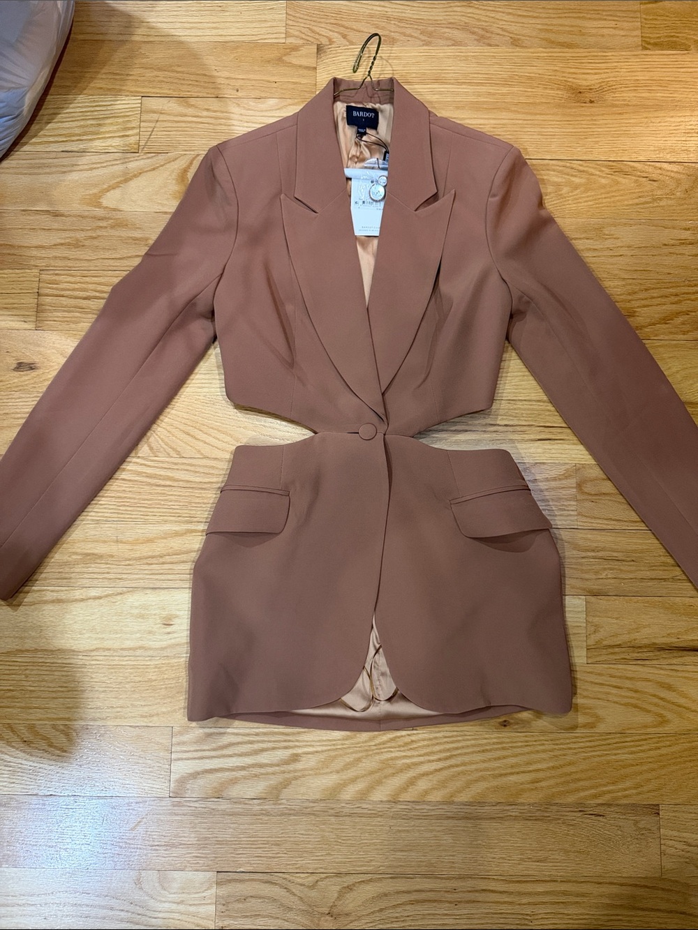 Bardot Cutout Blazer Jacket - Mauve Brown